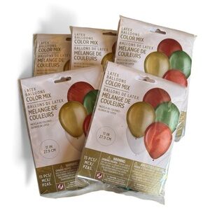 75 Christmas Color Premium Latex Balloons- 11” Balloons- 5 Colors- 5 Packs of 15